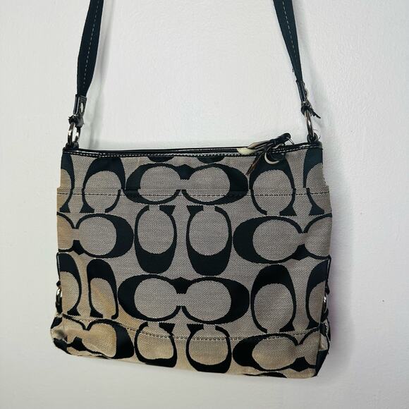 COACH Black Grey C Monogramed Shoulder Purse Crossbody Hand Bag - Picture 3 of 13